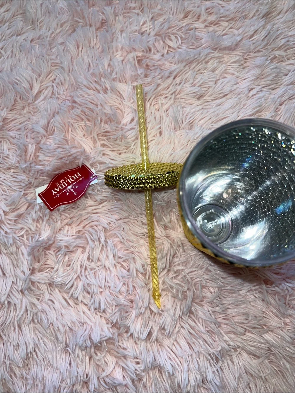 Holiday Time Gold Studded Tumbler with Decorative Straw